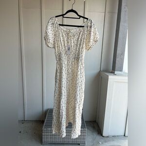 Grade & Gather Floral Print Midi Dress in Ivory